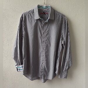 Robert Graham XL Button Down‎ Black White with Teal Contrast Inner Cuff & Collar